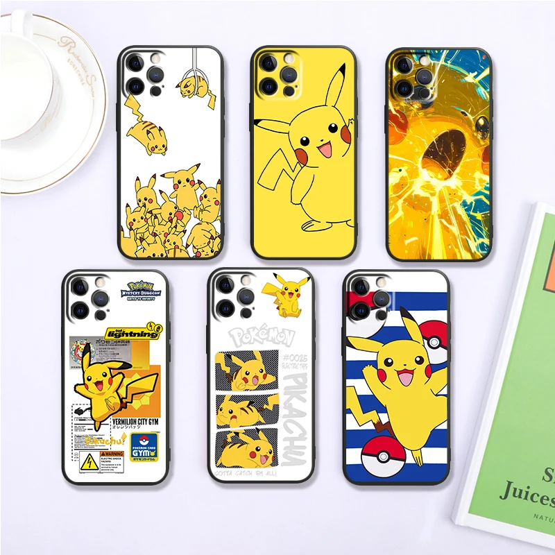 

Comics P-Pokemones P-Pikachus For iPhone 15 14 13 12 11 XS XR X 8 7 SE Pro Max Plus Mini Black TPU Phone Case