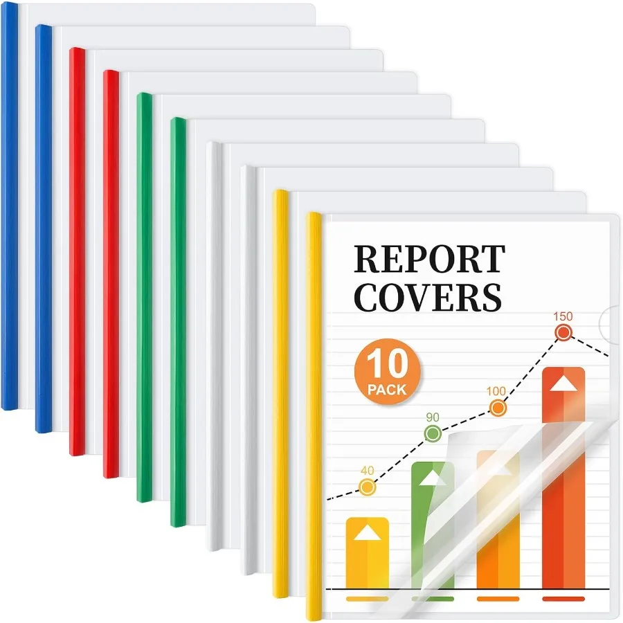 

10Pcs Clear Report Covers with Sliding Bar 40 Sheet Capacity Plastic Binder Paper Protector Report Folders with Clear Cover for