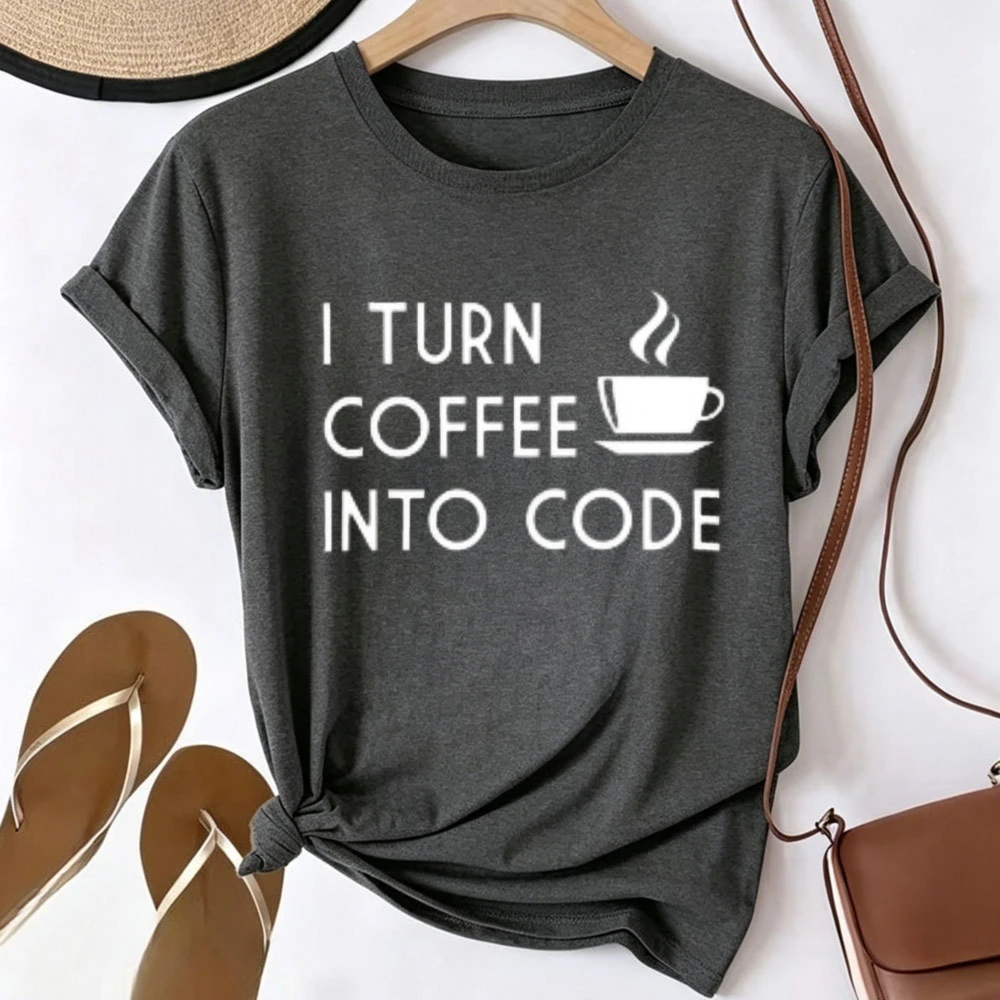 I Turn Coffee Into Code Graphic T-shirt Men Women Programmer Funny Quote Coffee Cup Print Coder Developer Tech Lover Casual Tees