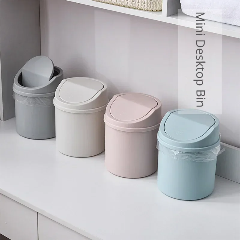 Mini Desktop Bin Small Trash Can Tube with Cover Bedroom Trash Garbage Can Clean Workspace Kitchen Storage Box Home Desk Dustbin