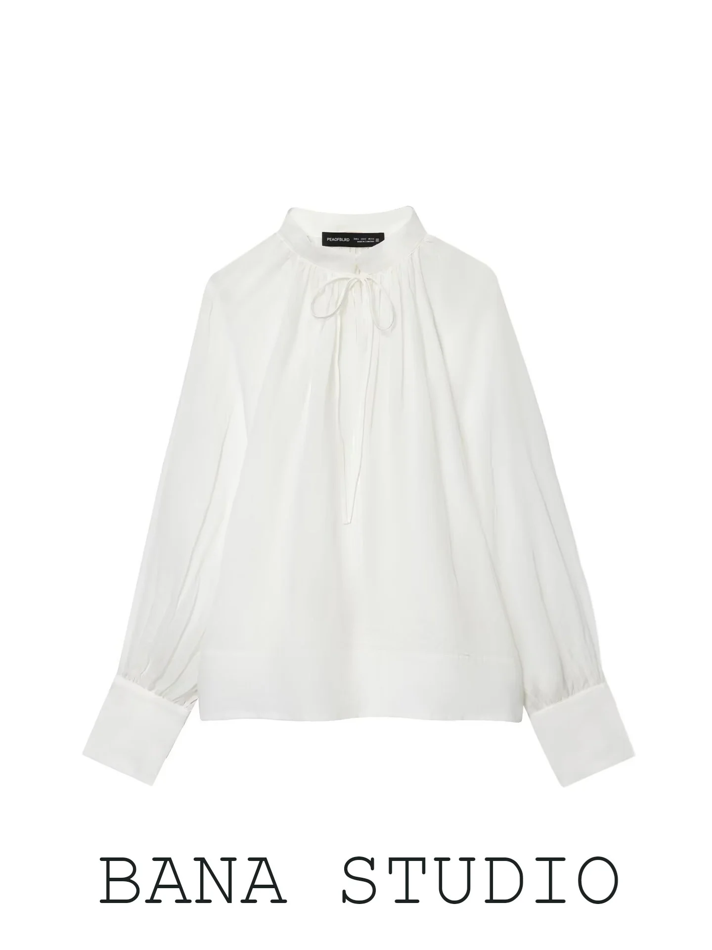 

French Style Pure Cotton Long Sleeve Shirt Women's Lantern Sleeve Belted White New Arrival Spring Season Straight Cut V-Neck Top