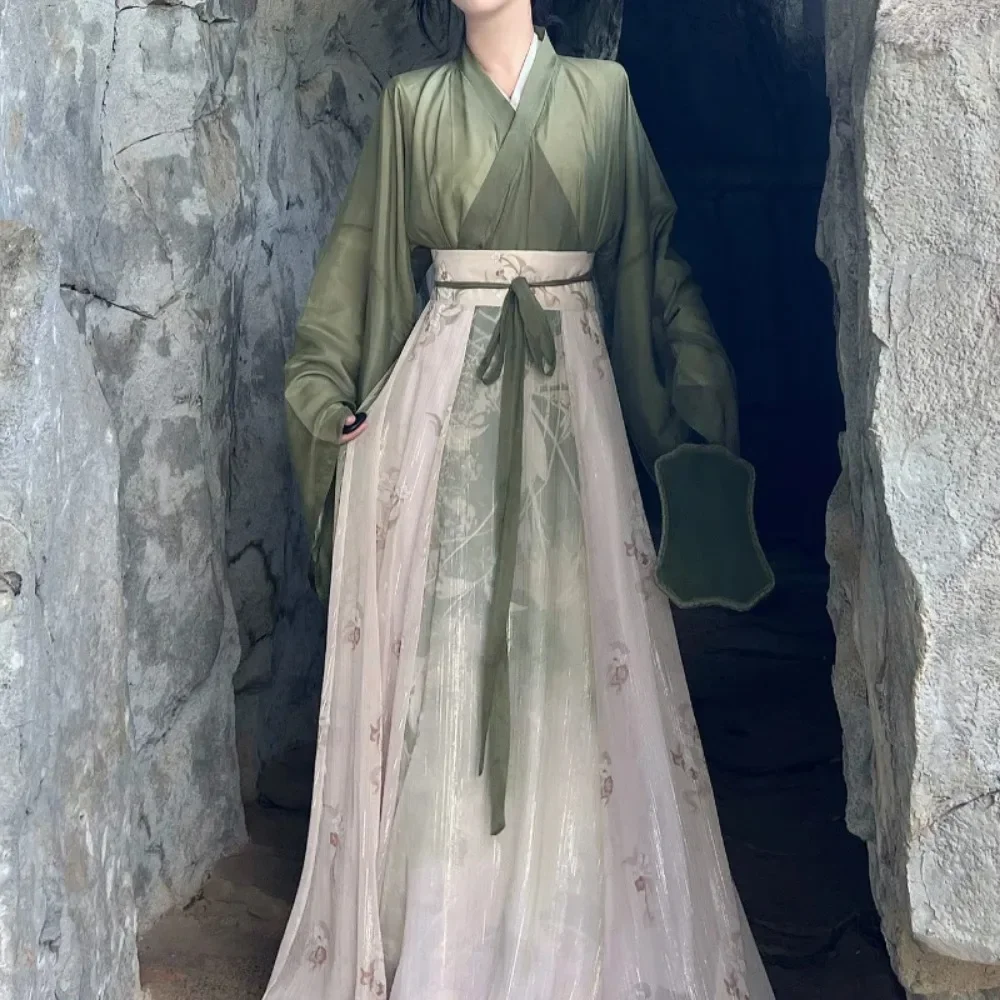 WeiJin Dynasty Hanfu Set Gaun wanita gaya Cina elegan panjang jubah Vintage tradisional Cosplay pakaian Han Fu untuk wanita