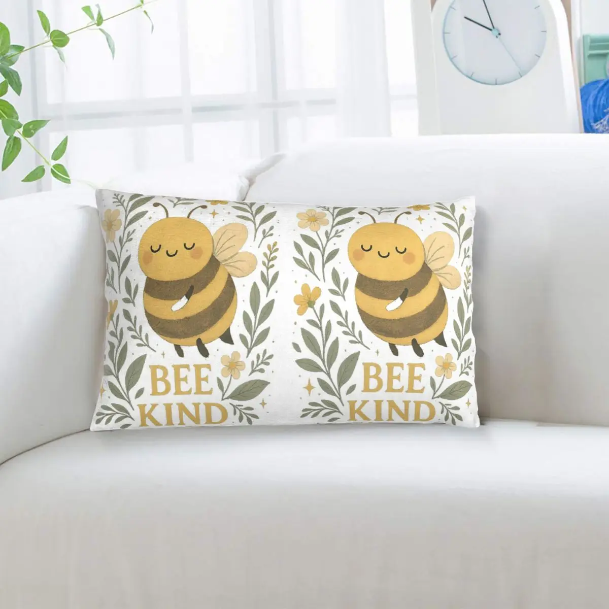 Bee Kind Cute Bumblebee Floral With Gentle Kindness Quote Rectangle Pillowcase Cushion Cover Decorative Bedroom Bed Throw Pillow