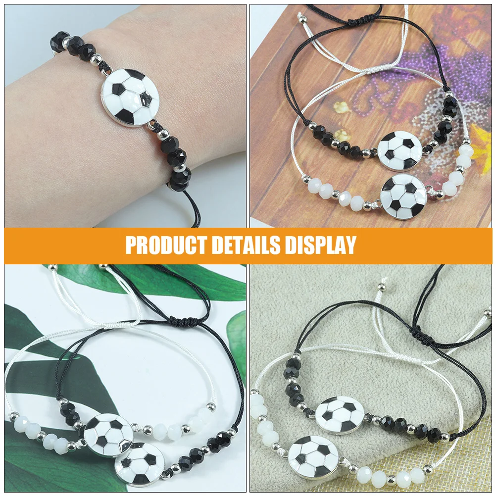 

2Pcs Adjustable Soccer Bracelet for Women Men Trendy Football Wrist Jewelry Couple Gift Idea Sports Themed Party Beach Outfit