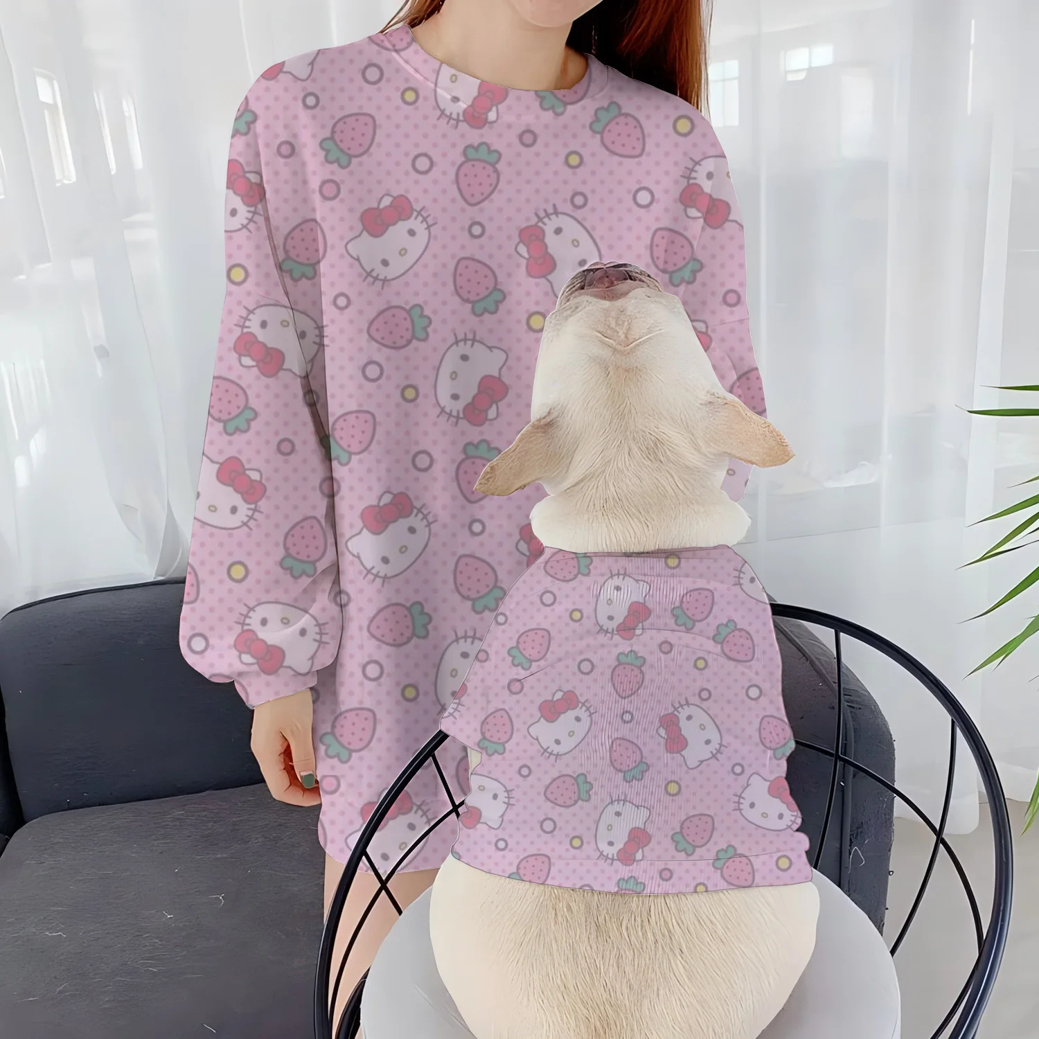 Felpe da donna Abbigliamento per cani Girocollo casual Hello Kitty Abbigliamento autunnale Pullover per animali domestici Cucciolo invernale genitore-figlio Manica lunga