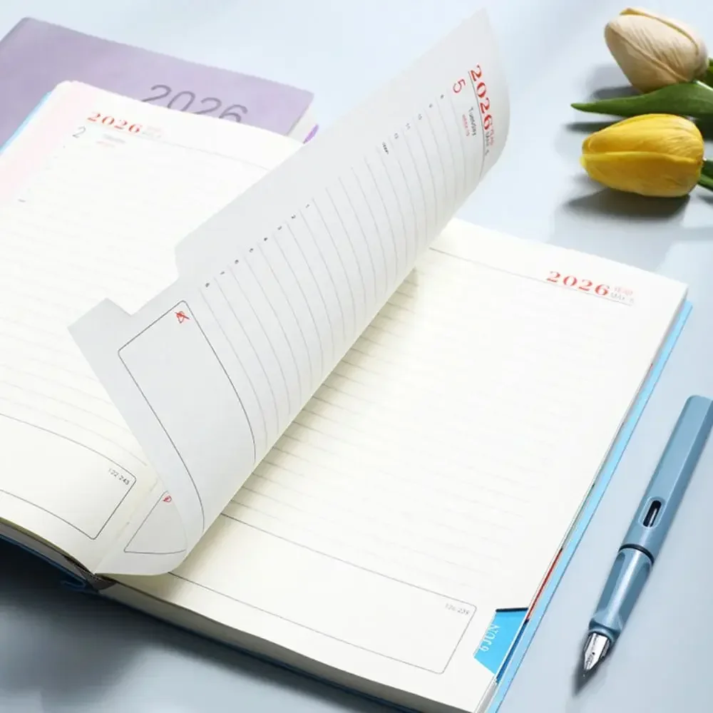 Agenda Buku Planner Portabel A5 2026 dengan Tekstur PU, Peringatan Harian, Daftar Tugas, Kalender, Perlengkapan Kantor