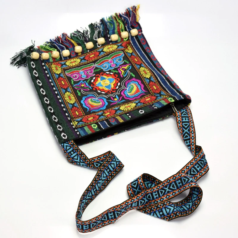 Hmong Vintage ethnische Umhängetasche Stickerei Boho Hippie Quaste Tote Messenger – Detail 11