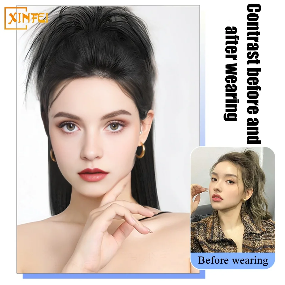 Synthetic Wig Female Grasping Clip-type Waterfall Half Tied High Ponytail Chicken Nest Head Hairstyle Natural Straight Hair