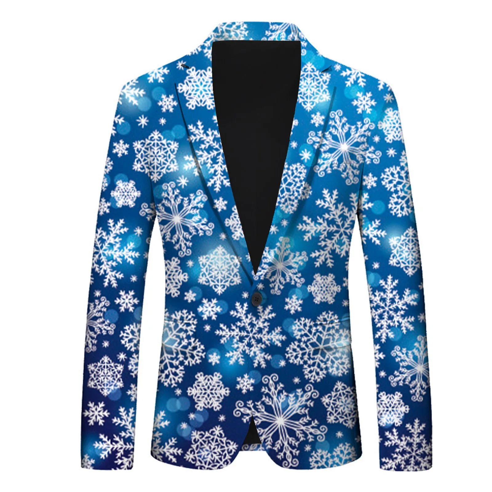 Snowflake Print Men\'s Christmas Blazer Jackets Pocket Lapel Slim Fit Button Up Suit Coat Party Wear Men\'s Suit For Wedding