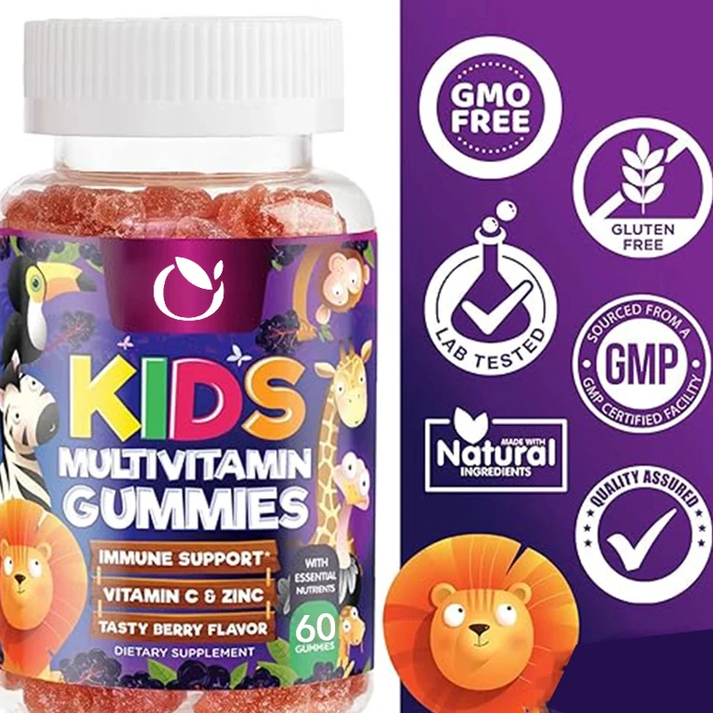 Children\'s Multivitamin Gummies -Fruit Flavored Gummies Contain Vitamins C, D3, and Zinc, Providing Immunity - Strawberry Flavor