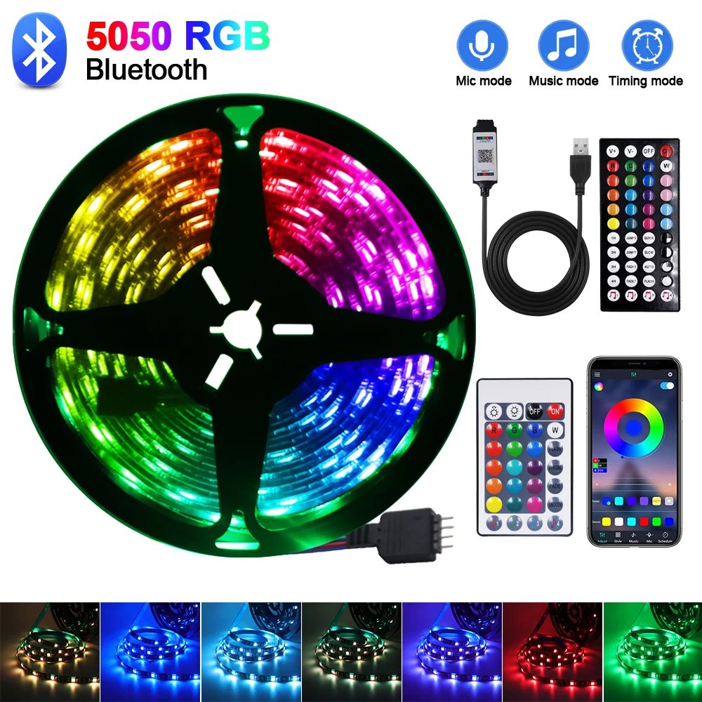 

Светодиодная лента RGB 5050, 5 В, 30 светодиодов/м, Bluetooth, управление голосом через приложение, USB, Светодиодная лента, водонепроницаемая гибкая лента для подсветки телевизора, украшение комнаты