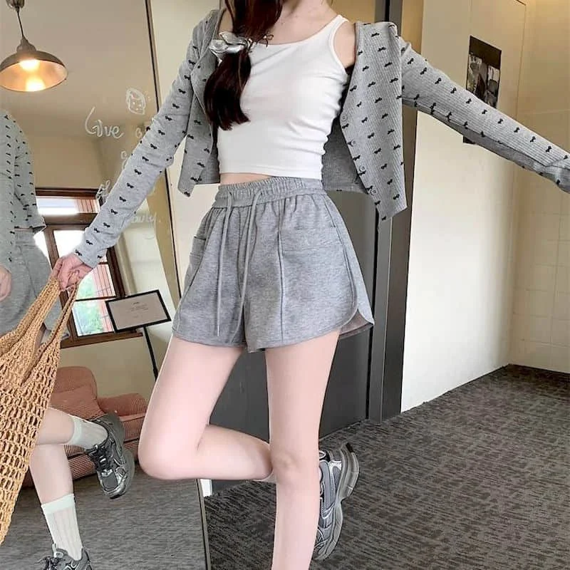 

Sporty Shorts for Women Summer Korean Style Casual Short Pants Drawstring Elastic Waist Pants Clothes for Women