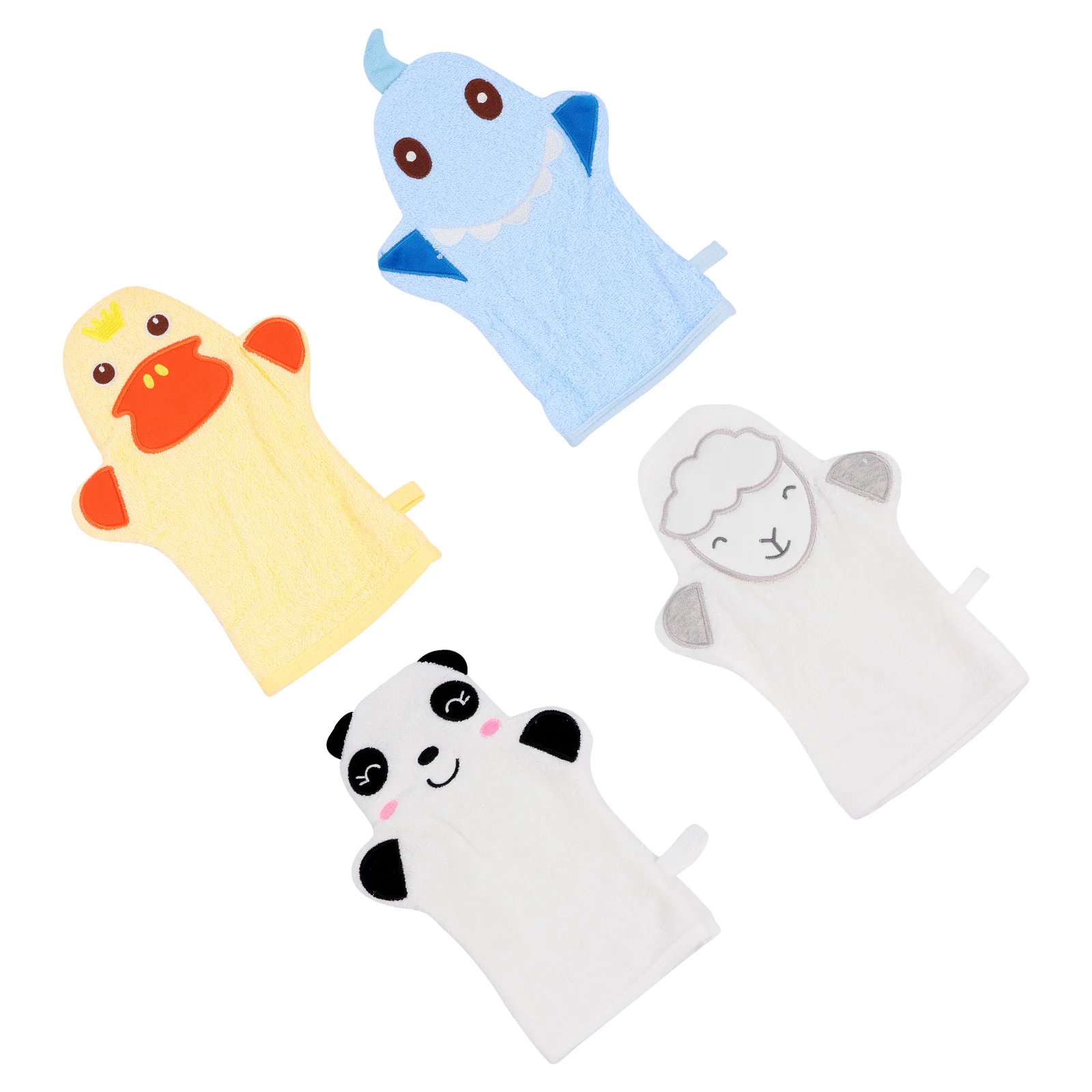 

4Pcs Cartoon Bath Mitts Shower Gloves Soft Cotton Gentle Scrub Infants Body Wash Mitt Bath Mitt Body Scrubbing Gloves