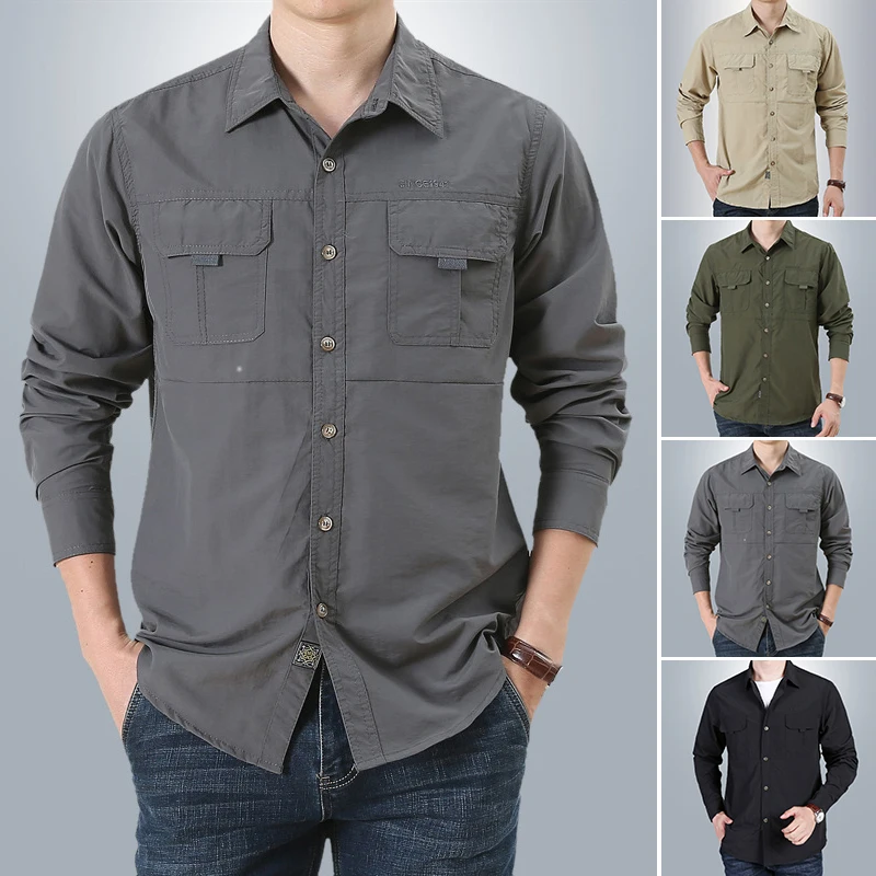 Hiking Fishing Military Tactical Shirt Men Breathable Quick-drying Blouse Long Sleeve Cargo Working Camisa Man Outdoor UV Shirts