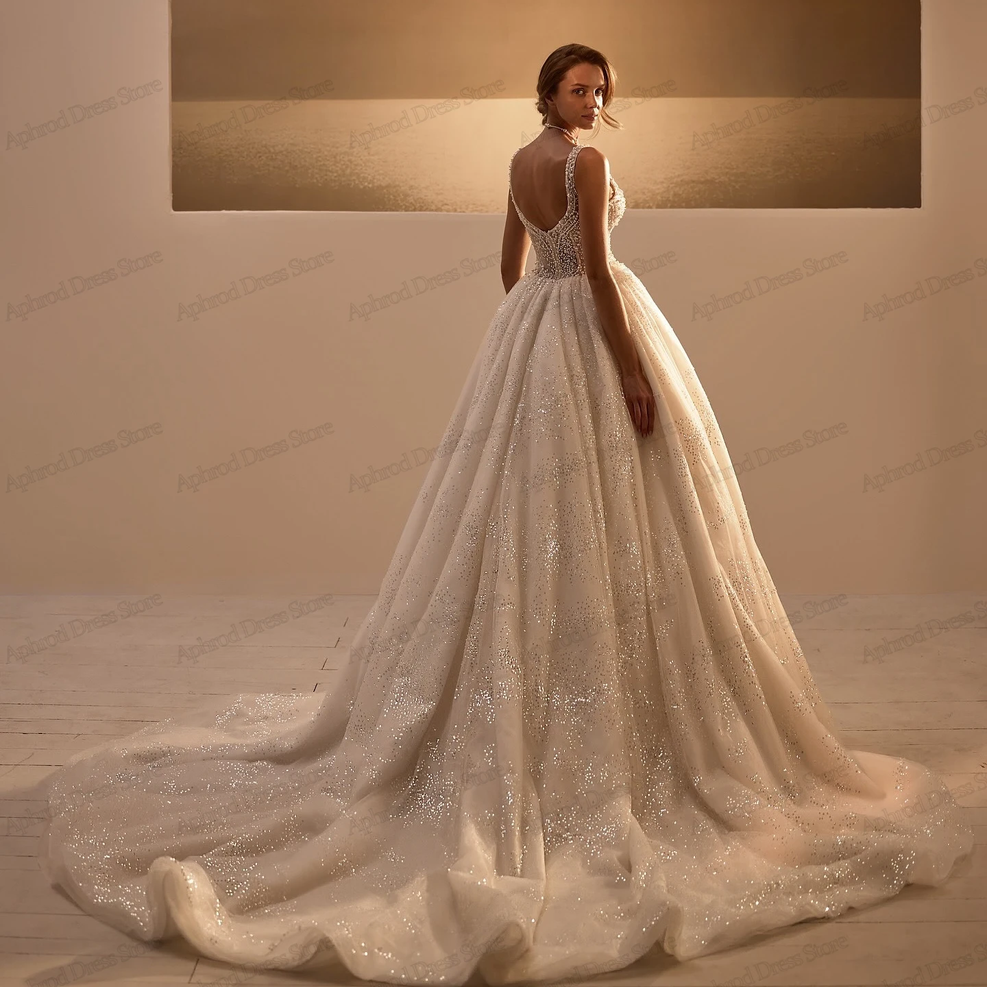 Glitter Wedding Dresses A Line Luxury Bridal Gowns Sequin Appliques Sleeveless Backless Robes Vestidos De Novia Customized 2025