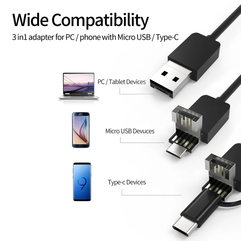 Caméra d'inspection d'endoscope USB-C endoscope avec 6 lumières LED, caméra de salle étanche flexible pour PC de téléphone Android OTG