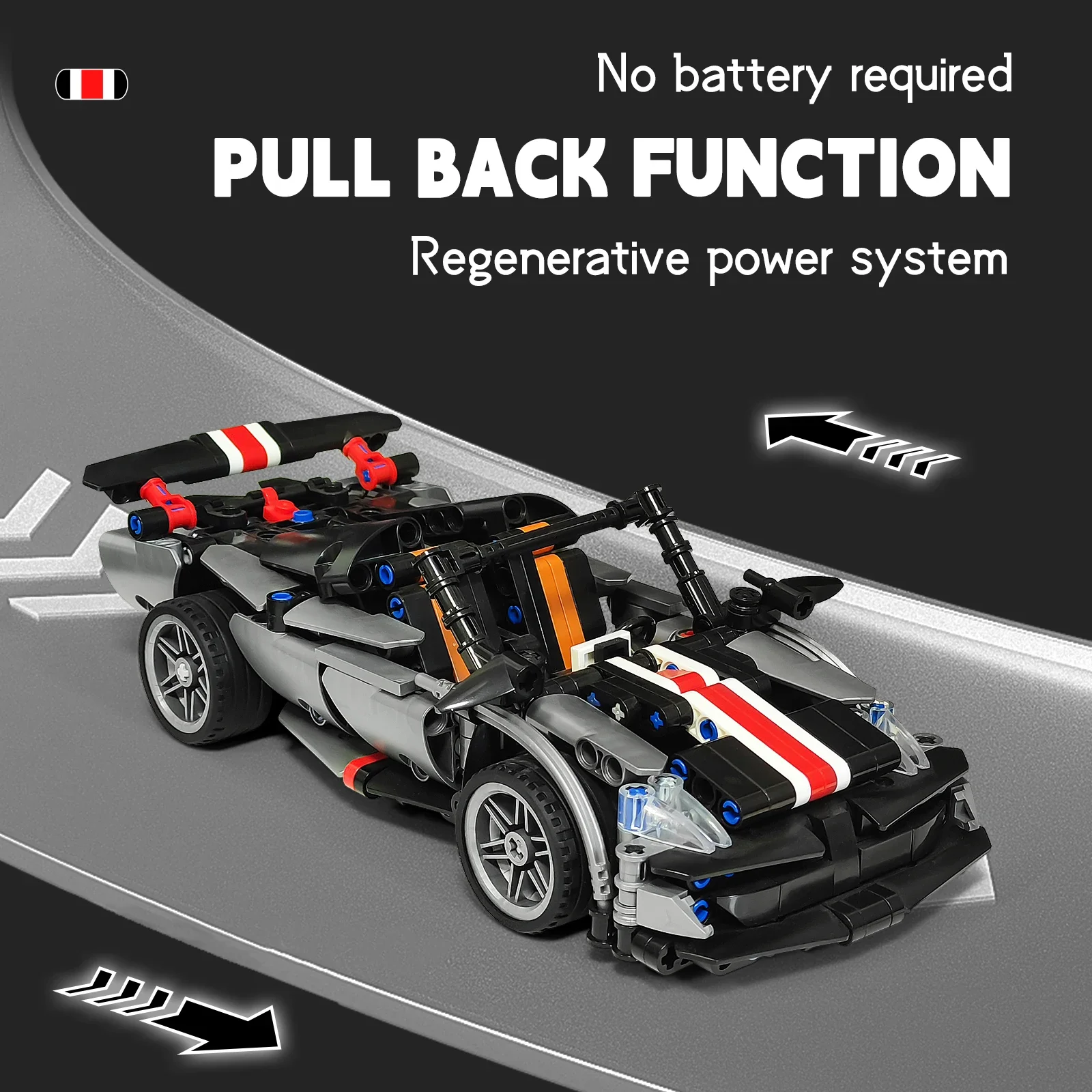1:18 Racing Model 8001 Building Blocks Car 520+PCS Technical Bricks Toy with Open Hood Rotatable Joints for 14+ Boys Gift