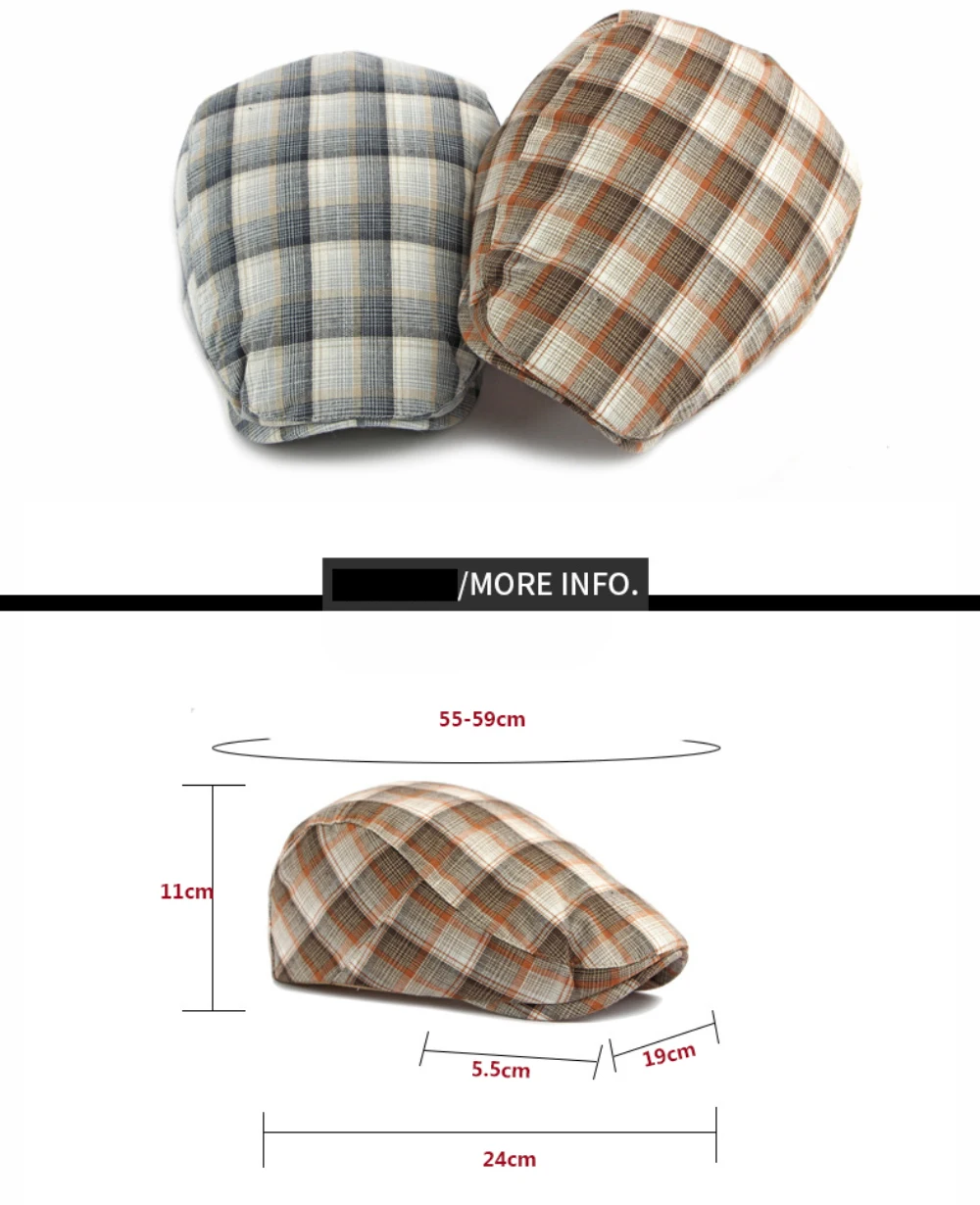 HT5073 Neue Frühling-Sommer Karierte Baskenmütze Unisex Ivy Flat Cap Vintage Künstler-Mütze Verstellbare Herren-Baskenmütze – Detail 3
