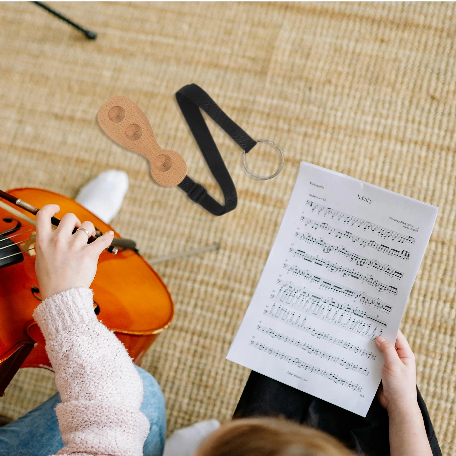 

Cello Nonslip Wood Mat Adjustable Strap Endpin Anchor Professional Cello Anti-Skid Pad Floor Protector Stopper Holder