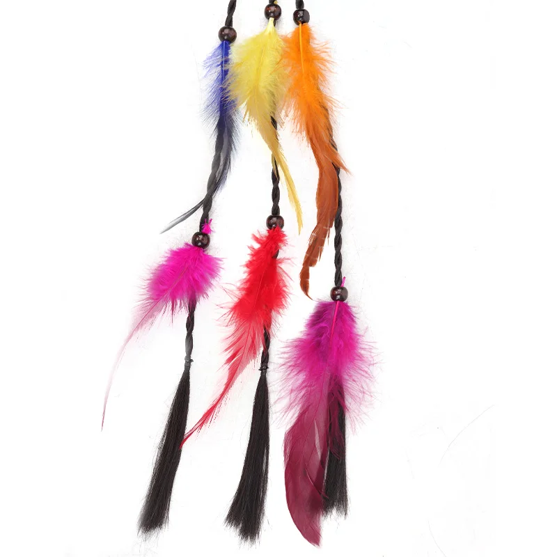 Boho Feather Hair Extension Elastic Band Indian Tribal Hippie Hair Rope Headband Festival Hair Accessories Hairpiece Synthetic