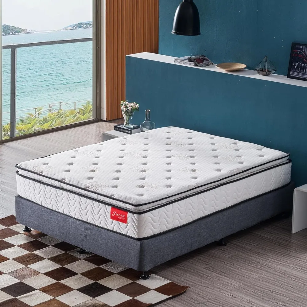 King Mattress 11.4 Inches Pillow Top Pocket Spring Hybrid Mattress Queen Bed Bedroom Furniture Matress Futon Pad Mattresses Mat