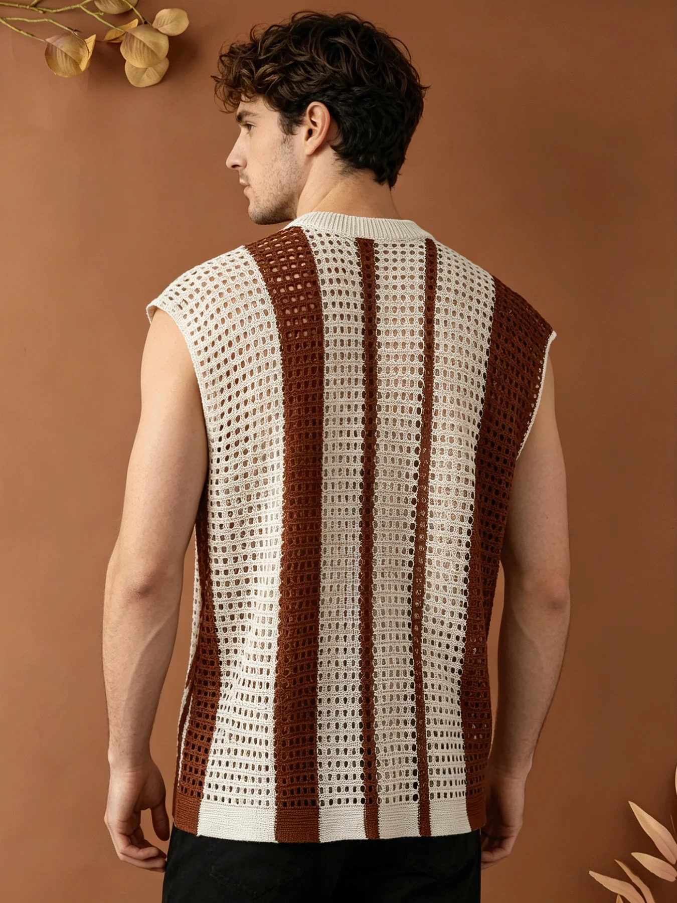 Men Hollow Out Knitted Vest Striped Sleeveless Sweater Casual Loose Knit Tank Tops 2026 Summer Beach Cover Up Streetwear