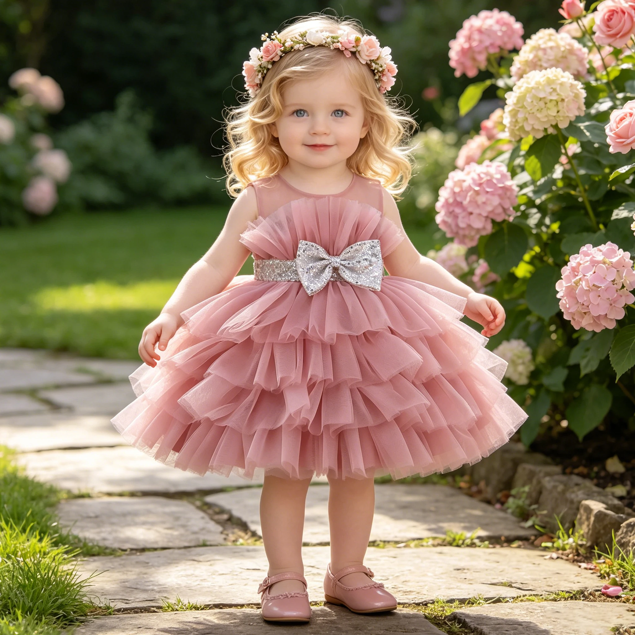 

Elegant Sequin Party Baby Girl Dresses Toddler Bow 1st Birthday Baptism Princess Dresses for Kids Wedding Bridesmaids Prom Gown