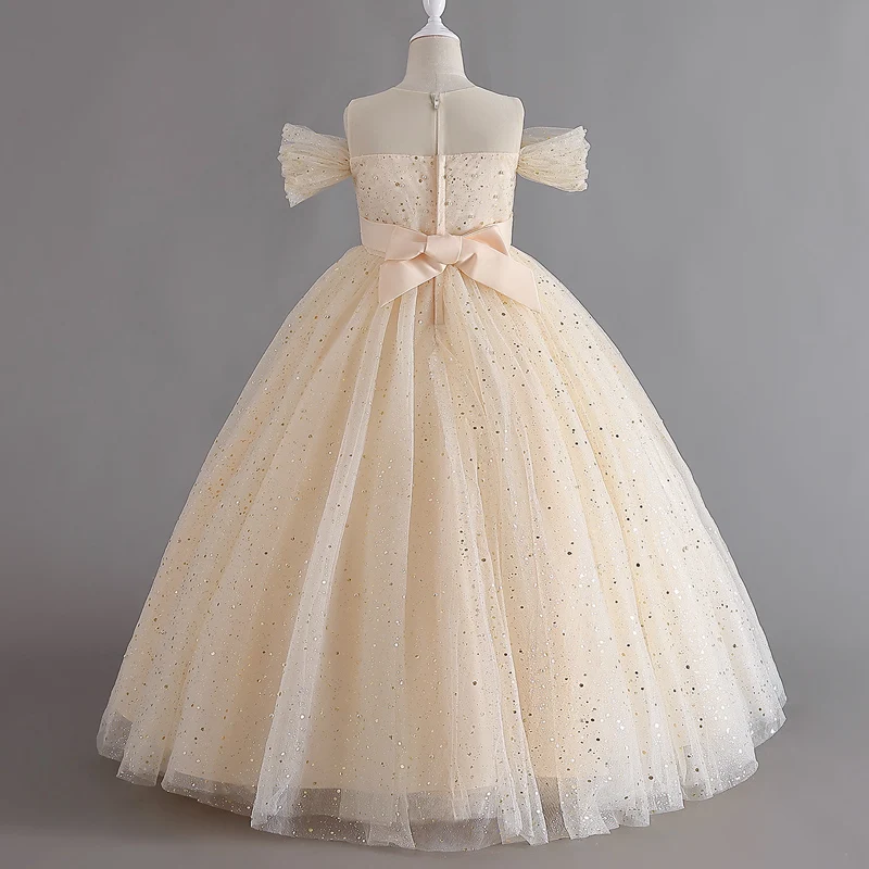 Girl evening dress off-shoulder heavy industry gauze Peng Peng Princess elegant sweet dress dinner piano performance 1308