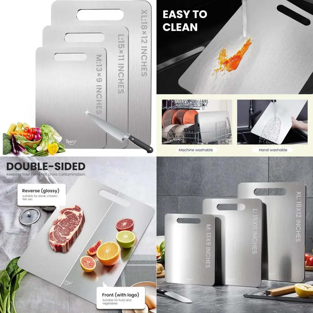 

Triple-Size Pure Titanium Cutting Board Set - Versatile, Easy Clean, Double-Sided Boards for Meat, Fruit, and Veggie Prep (Mediu