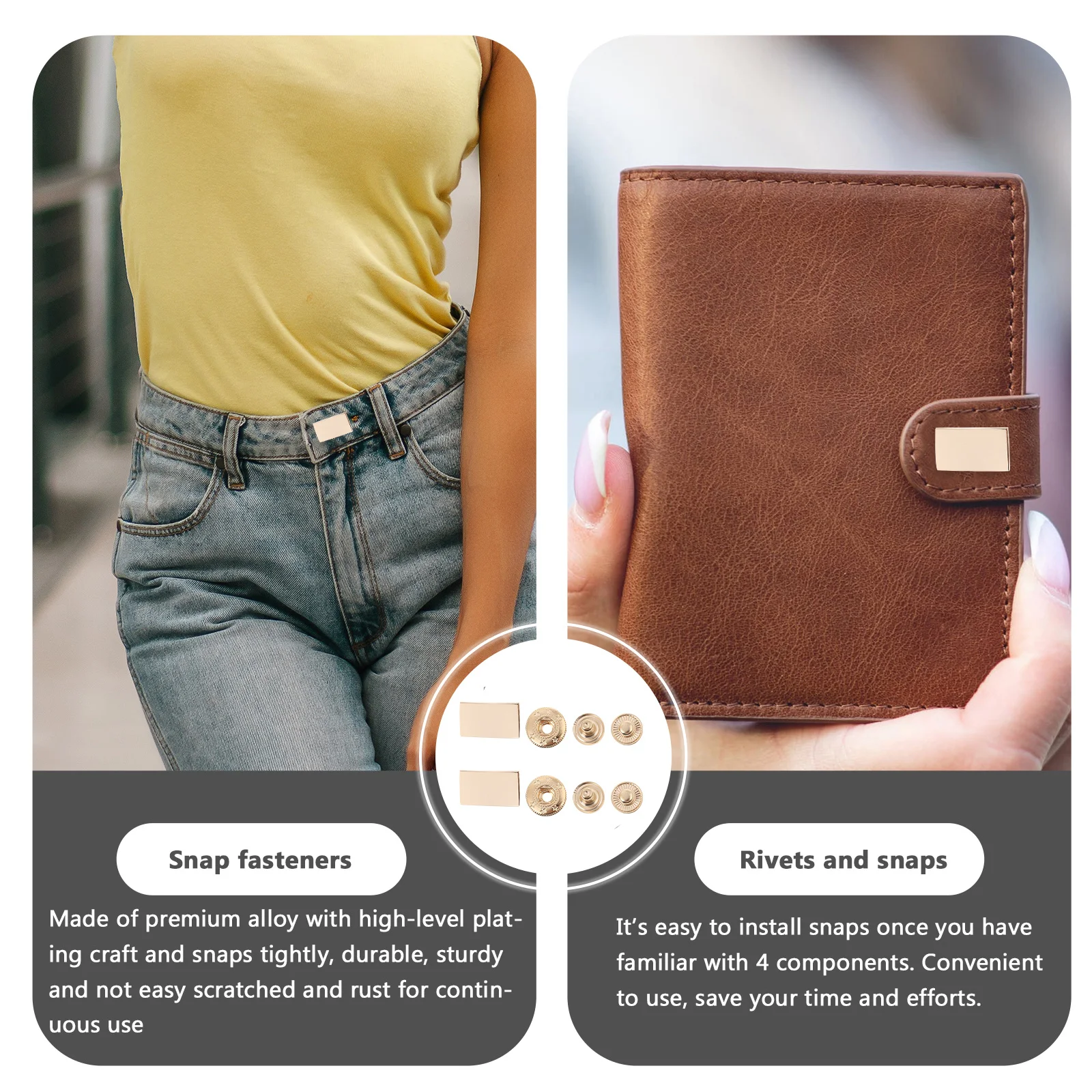 

10Sets Zinc Alloy Snap Fasteners Durable Lightweight Buttons for Clothing Coats Jeans DIY Projects Snap Fastener