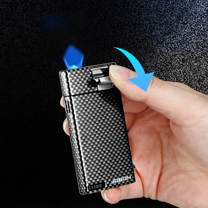 

High-End Trendy Men's Blue Flame Cigarette Lighter Personalized Creative Press Ignition Windproof Direct Rush Flat Fire Lighter
