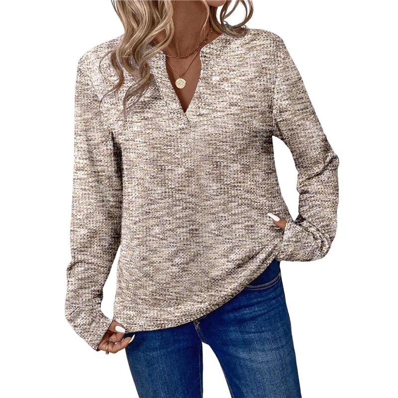 

NEW-Womens Waffle Knit Tops V Neck Long Sleeve Shirts Henley Dresy Casual Blouses Fall Outfits 2025