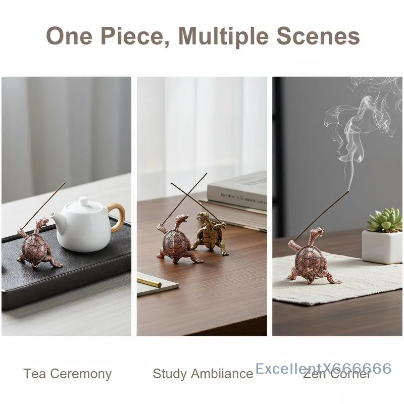 Kung Fu Turtle Incense Holder Non-Tarnish Zinc Alloy Detailed Retro Carving Decor for Home Office Meditation Room Desktop