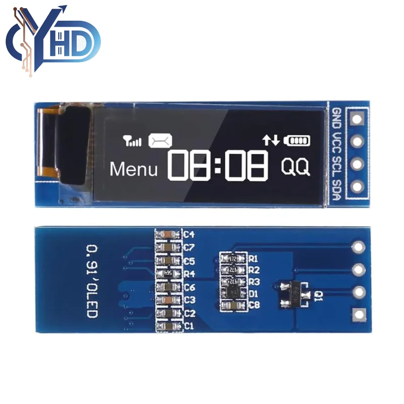 0.91inch I2C OLED Display Module I2C SSD1306 OLED Display Module White / BLUE I2C OLED Screen Driver DC 3.3V~5V for Arduino