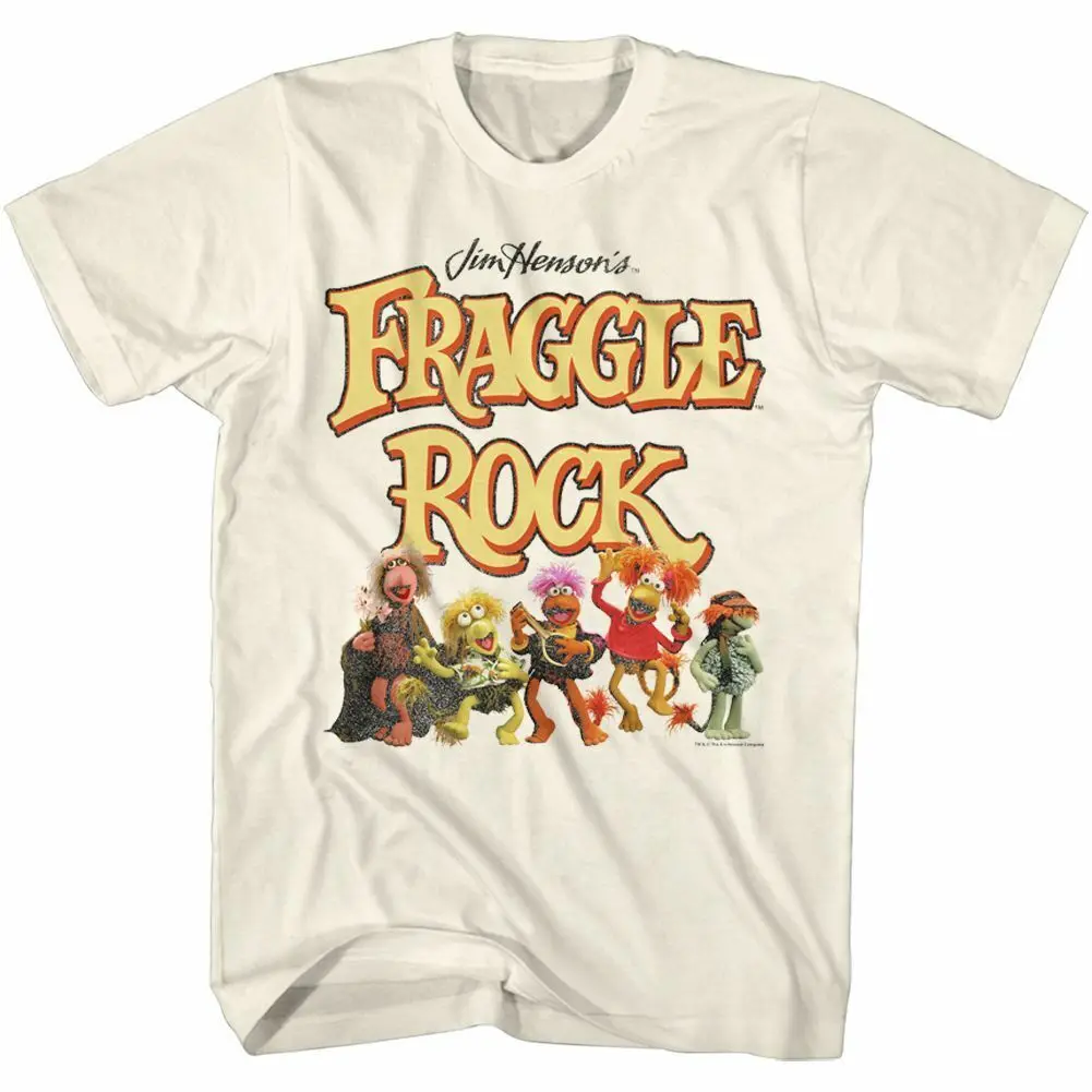 Fraggle Rock Fraggies And Logo Natural Adult T Shirt