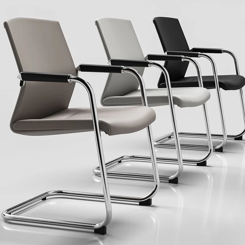 Simple Office Conference Chair, Home Study Computer Office Leather Chair, Steel Arched Foot Chair, Ergonomic Chair