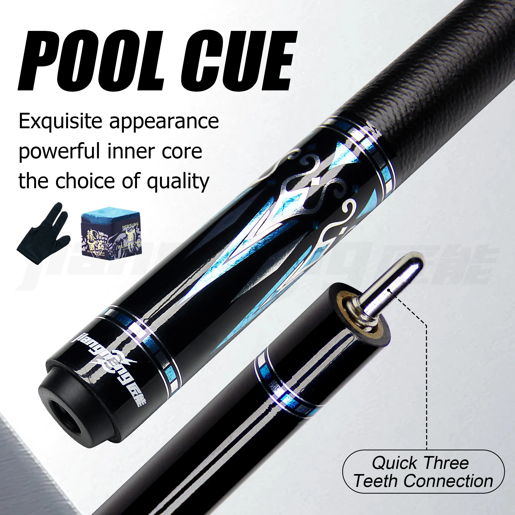 

12.5mm Billiard Cue with chalk, Gloves – 58.4in Utility pool cue sticks | Professional Low Deflection Utility for adults