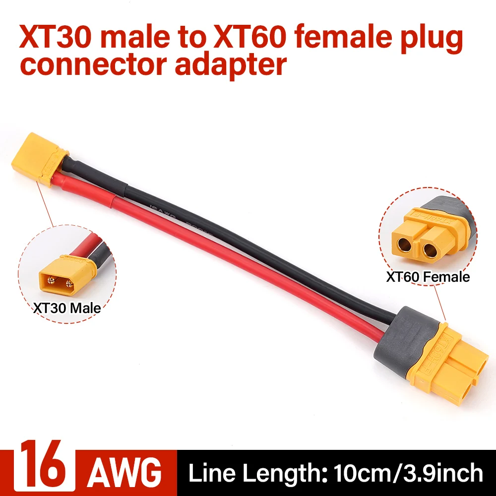 

16AWG Silicone Wire cable XT30 Male To XT60 Female Plug Connector Adapter Used For RC Lipo Battery RC Drone Car Boat 100mm