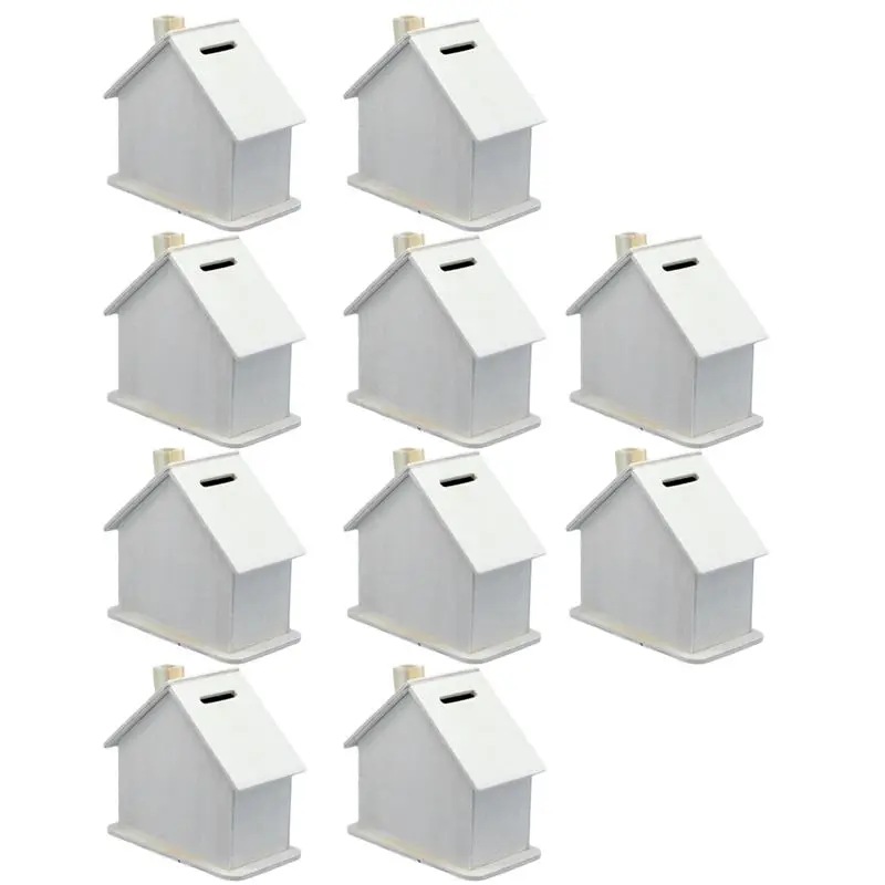 AT19-DIY Wooden Piggy Bank Children's House Piggy Bank Decoration Assembly Craft Kit Unfinished Blank Piggy Bank Birthdaygift
