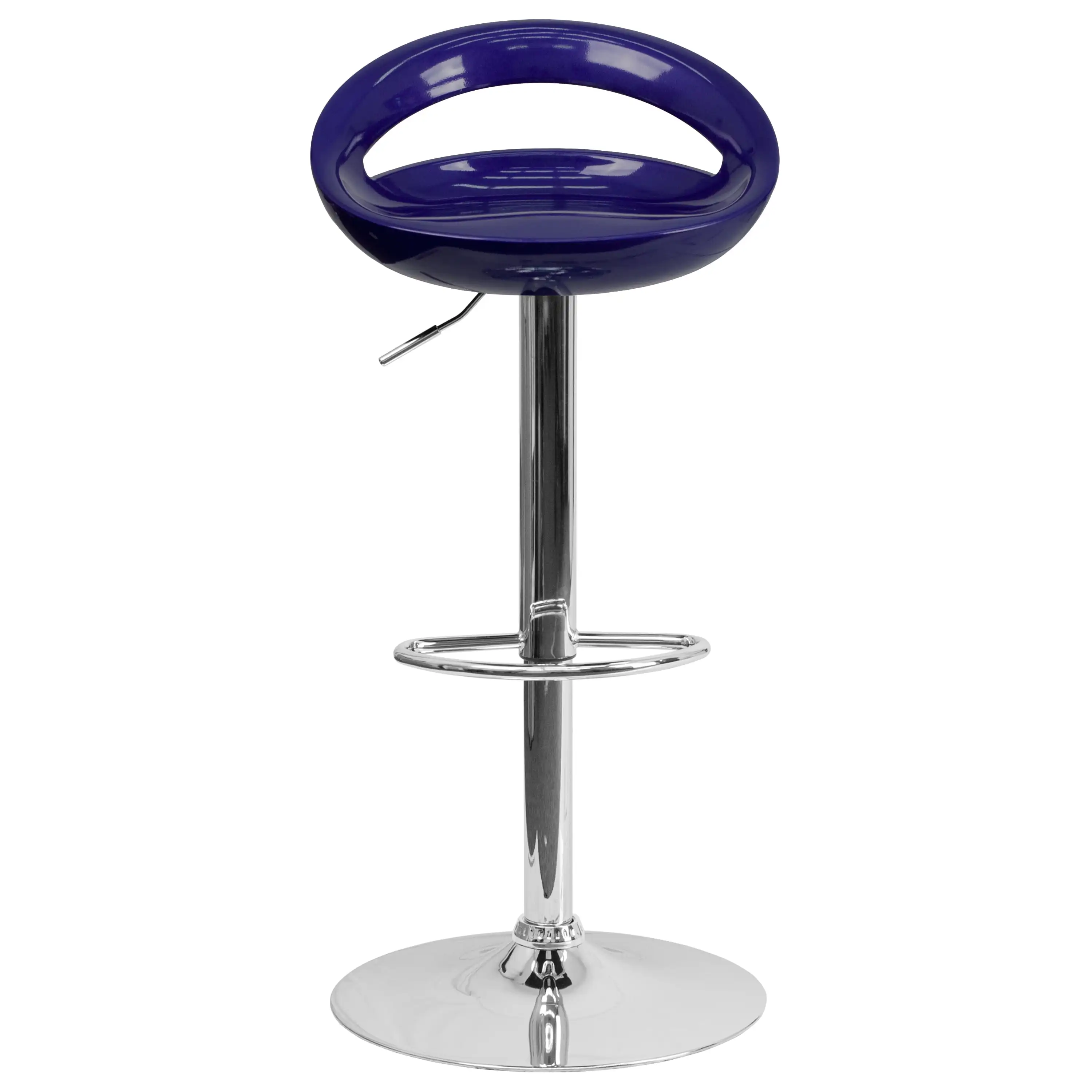 Adjustable Height Barstool Kitchen Blue Plastic Counter Chair w/ Rounded Cutout Back
