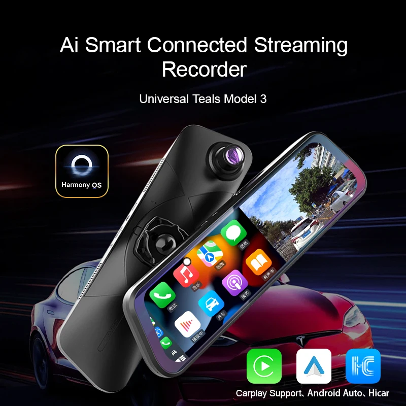 Nuova telecamera per specchietto retrovisore in Streaming AI da 9.66 pollici con sistema Wireless CarPlay Android Auto BSD per Tesla Model 3 Y X S