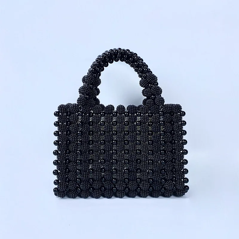 

Luxury Black Pearls Bags for Women Handbag Beaded Party Evening Bag Handmade Hollow Woven Bag Wedded Clutch New Shoulder Bags