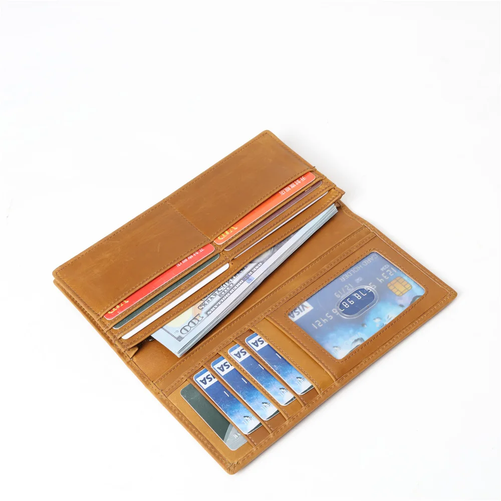 1008 Retro Crazy Horse Leather Men's Wallet Head Layer Leather Large Capacity Handbag Leather Long Wallet