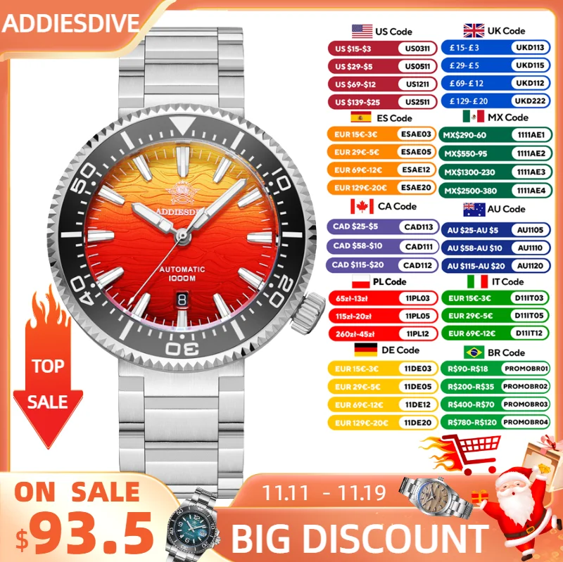 

ADDIESDIVE 46mm Sapphire New Men Automatic Watch Top Brand Diving 1000m Waterproof Luminous Ceramic Bezel 8215 Mechanical Watch