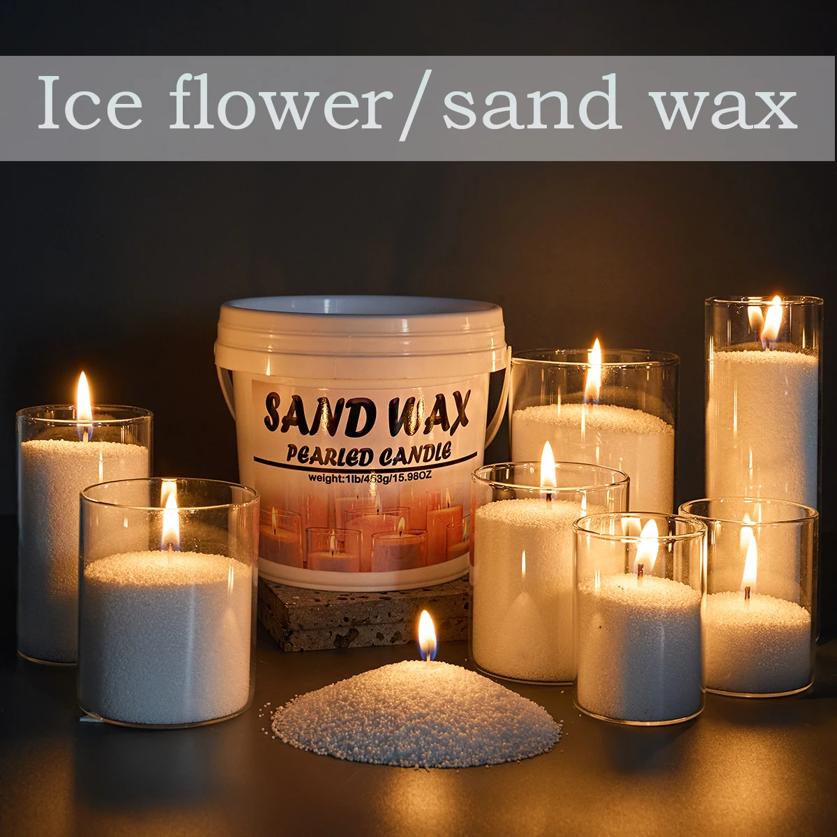 Upgraded Barrels 1Lb/453G Pearl Wax DIY Accessories Wholesale Ice Flower Wax Refillable Sand Cup with 50 Wicks for Candle Making