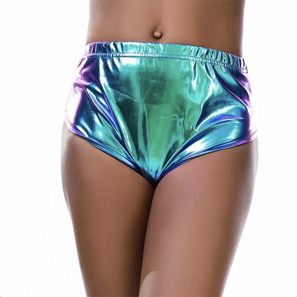 Женские блестящие шорты металлик с мокрым эффектом, мини-шорты для фестивалей, вечеринок в ночном клубе, Rave Steel Pipe, танцевальная клубная одежда с низкой посадкой, глянцевая