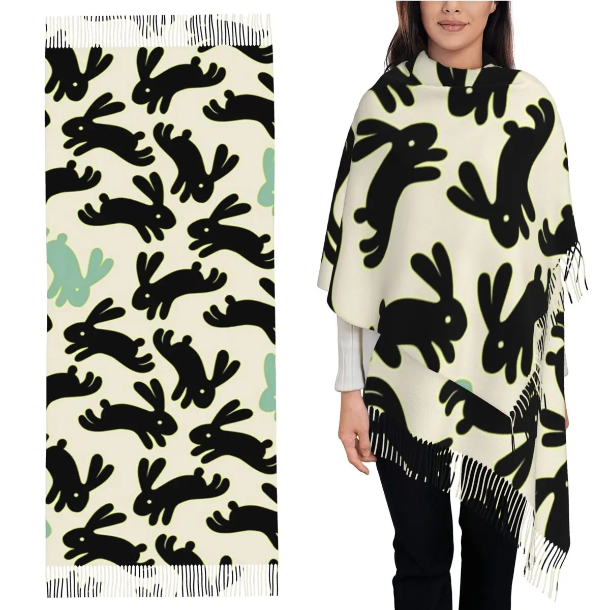 

Шарф с кроликом и медом, шарфы с кисточками для женщин, мягкие теплые шали и накидки, большая осенне-зимняя шаль