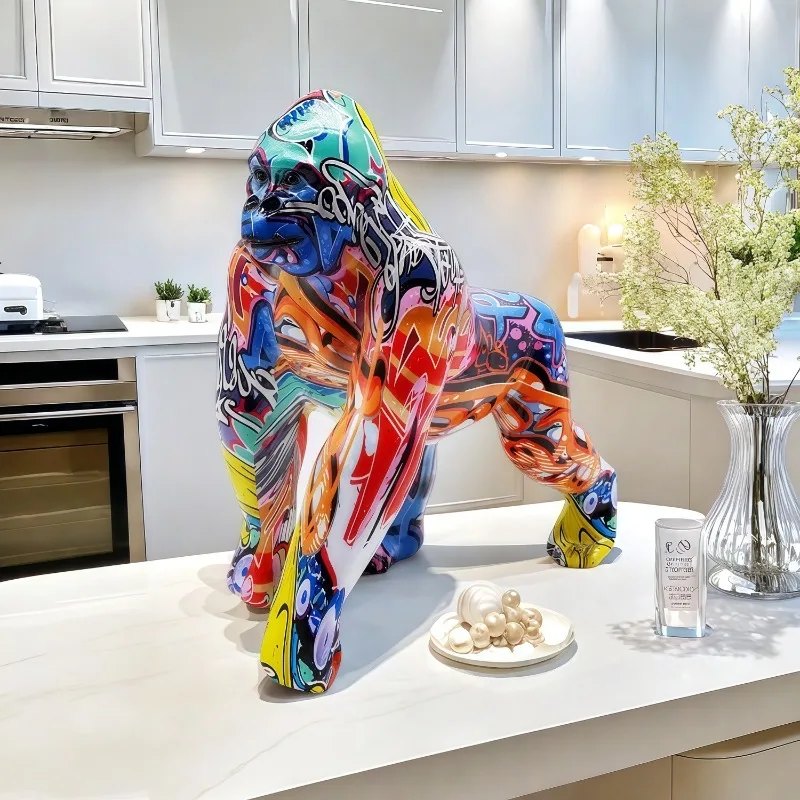 Graffiti Colorful Walking Gorilla Creative Decoration Crafts Home Decoration Entrance Wine Cabinet TV Cabinet Decoration Gifts