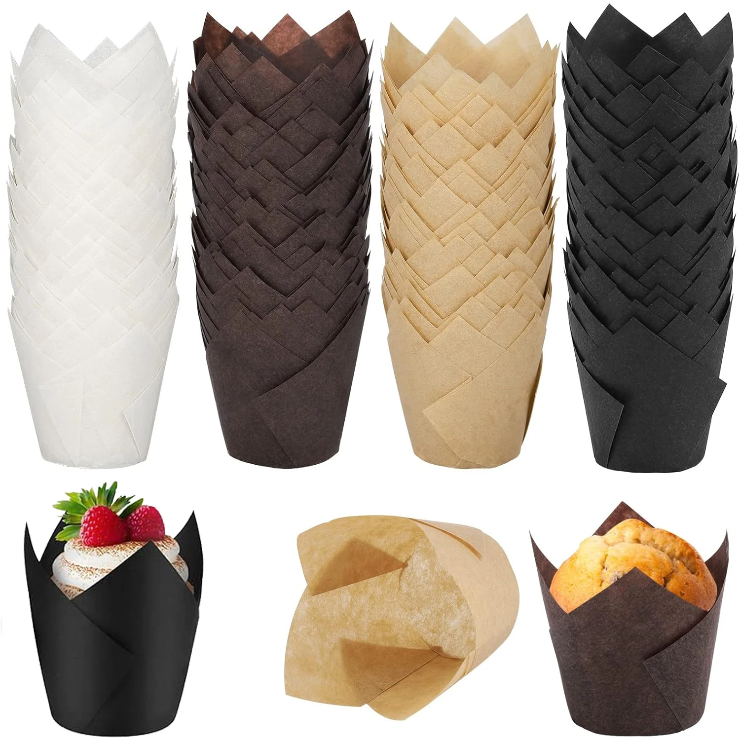 

100pcs Tulip Muffin Cups Baking Paper Cups Cupcake for Wedding Party Birthday Oilproof Cupcakes Liner Baking Cake Wrap Case