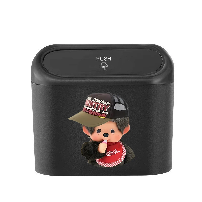 Monchhichi Car Trash Can Seat Back Bin with Cover Multifunction Bedroom Trash Can Garbage Can Cute Home Desk Storage Box Gift